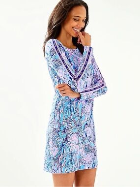 Lilly Pulitzer BELINE DRESS Lapis Lazuli Horseshoe Bay Pink Blue S